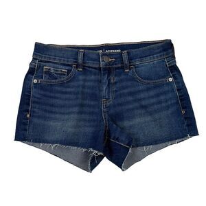 Old Navy Boyfriend Cut-Off Denim Blue Jean Shorts Sz 2 Dark Wash Frayed Stretch